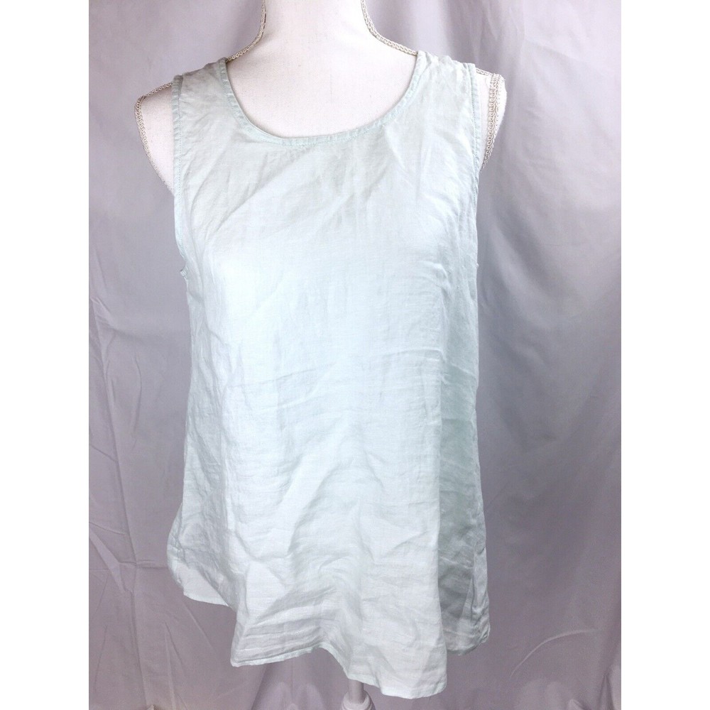 NWT Sigrid Olsen SMALL Green 100% Linen Top Shirt Sleeveless Button Back Tunic